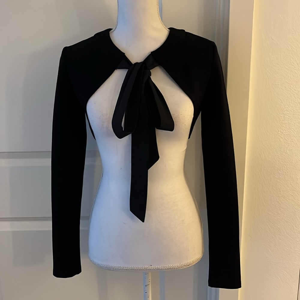 Staud Black Long Sleeve Bolero Top with Tie Front